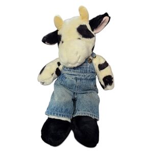 Retired Build-A-Bear Holstein Cow Plush in Denim Overalls – 16”